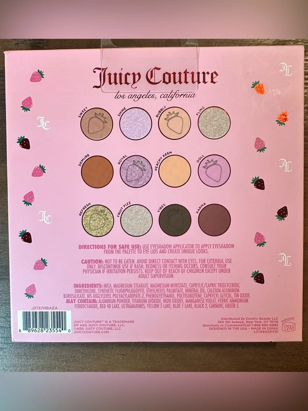 Juicy Couture Strawberry Eyeshadow Palette With Mirror - 12 Colors NEW